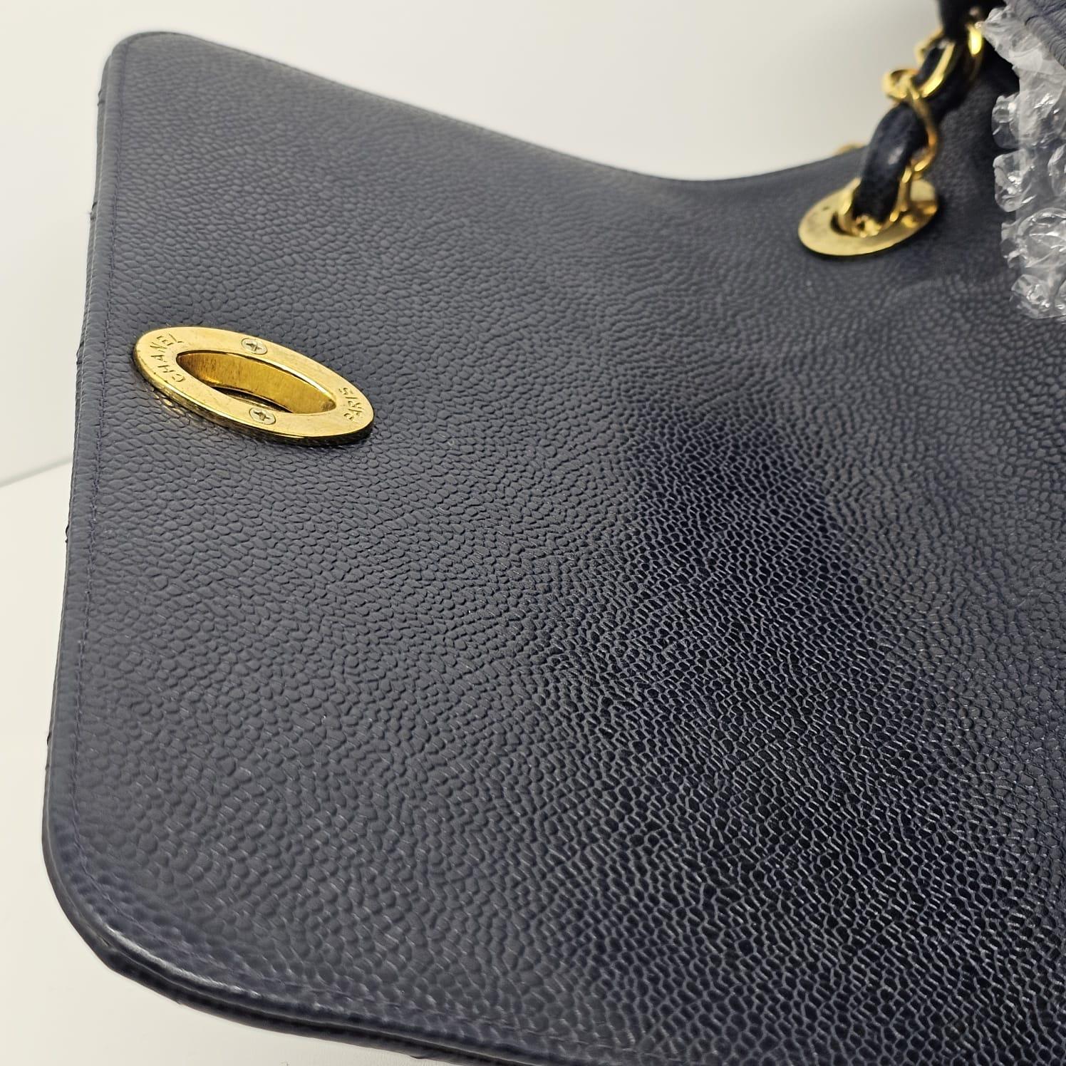 Vintage 1990s Chanel Navy Caviar Quilted Square Flap Bag 3