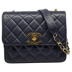 Vintage 1990s Chanel Navy Caviar Quilted Square Flap Bag