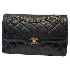 Vintage 1990s Chanel Paris Black Lambskin Quilted Flap Bag
