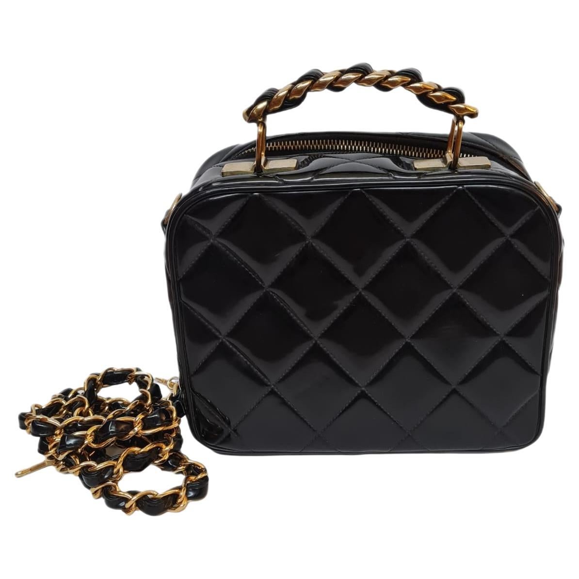 Vintage 1990s Chanel Patent Quilted Vanity Lunchbox Top Handle Bag at  1stDibs