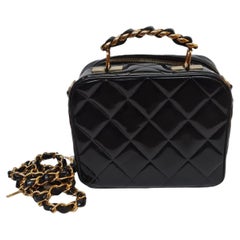 Vintage 1990s Chanel Patent Quilted Vanity Lunchbox Top Handle Bag