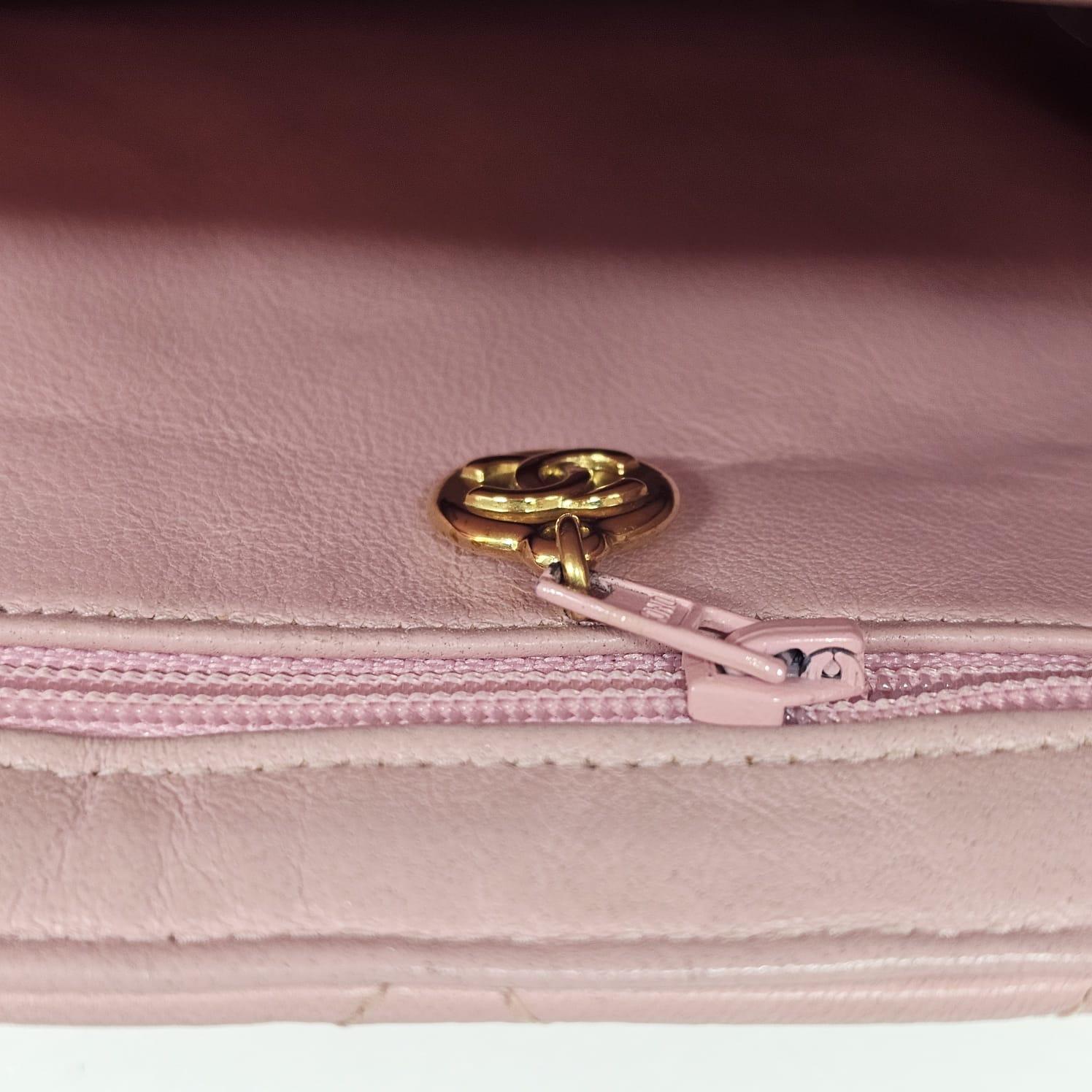 Vintage 1990s Chanel Pink Sakura Medium Lambskin Biface Top Handle Bag For Sale 6