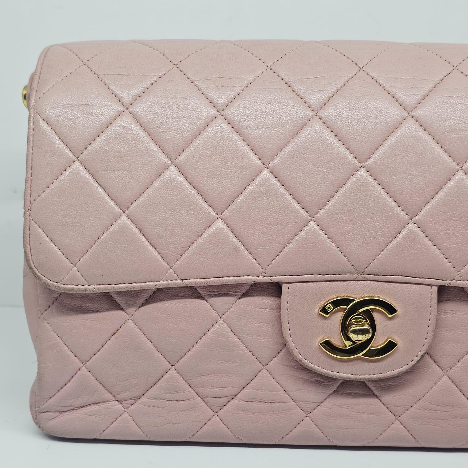 Vintage 1990s Chanel Pink Sakura Medium Lambskin Biface Top Handle Bag For Sale 8