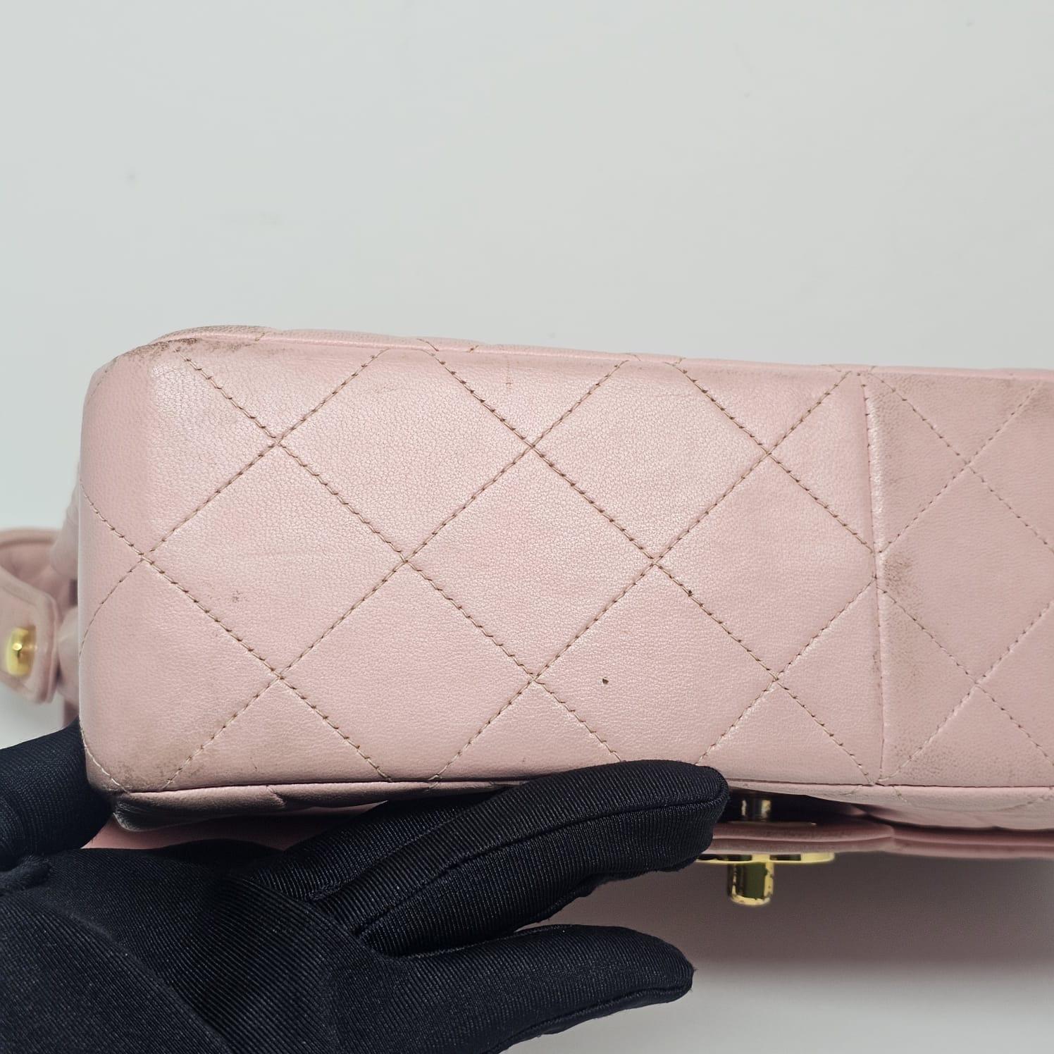 Vintage 1990s Chanel Pink Sakura Medium Lambskin Biface Top Handle Bag For Sale 9