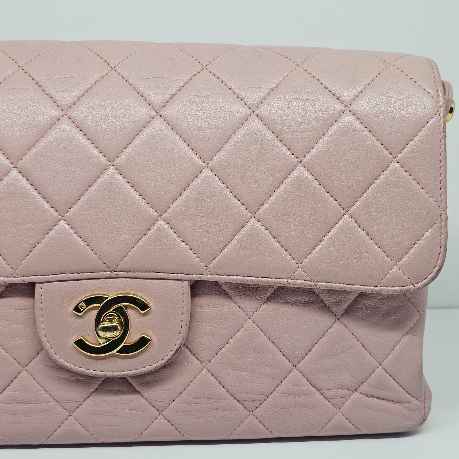 Vintage 1990s Chanel Pink Sakura Medium Lambskin Biface Top Handle Bag For Sale 10