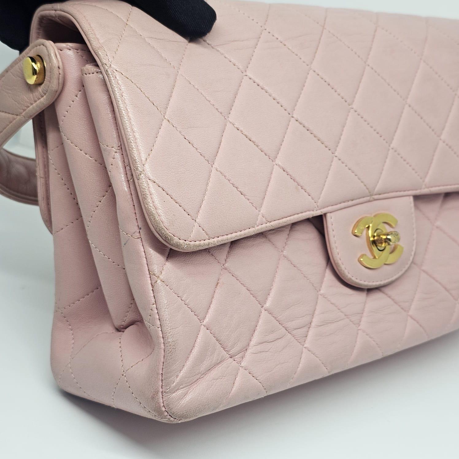 Vintage 1990s Chanel Pink Sakura Medium Lambskin Biface Top Handle Bag For Sale 11