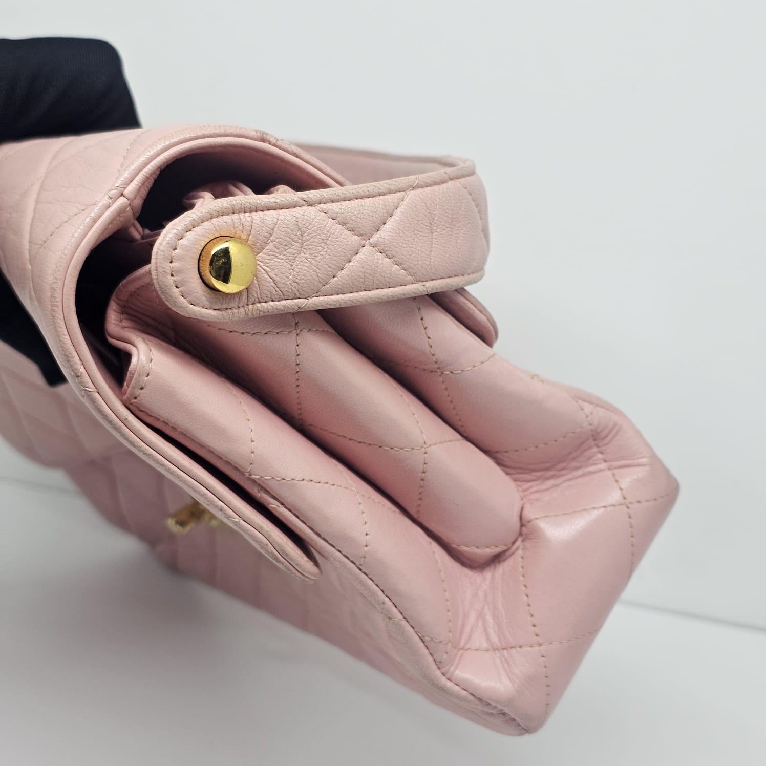 Vintage 1990s Chanel Pink Sakura Medium Lambskin Biface Top Handle Bag For Sale 12