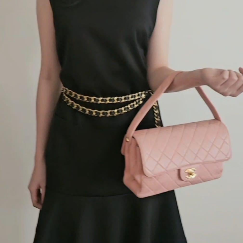 Vintage 1990s Chanel Pink Sakura Medium Lambskin Biface Top Handle Bag For Sale 14