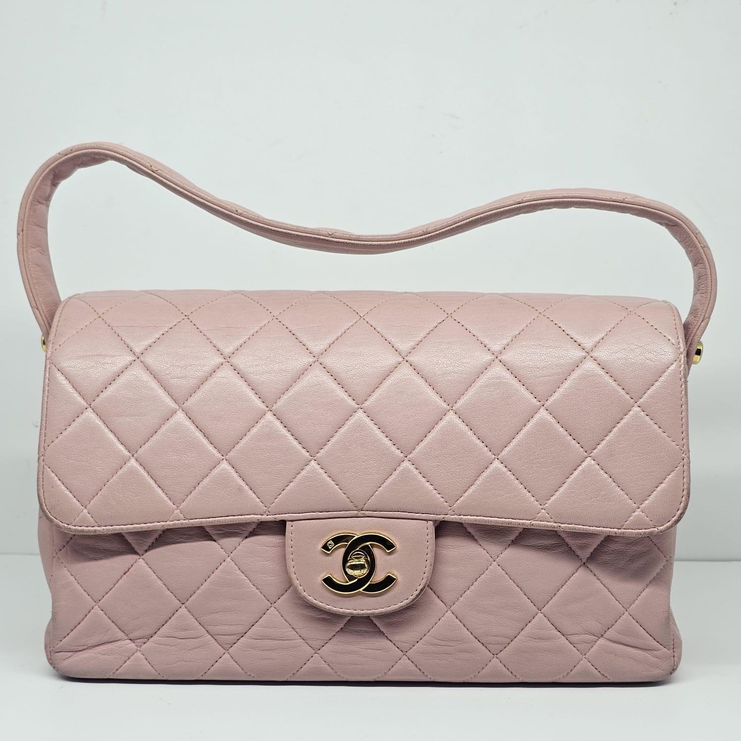 Vintage 1990s Chanel Pink Sakura Medium Lambskin Biface Top Handle Bag For Sale 15