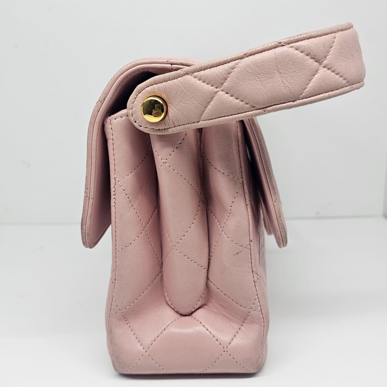 Vintage 1990s Chanel Pink Sakura Medium Lambskin Biface Top Handle Bag In Good Condition For Sale In Jakarta, Daerah Khusus Ibukota Jakarta