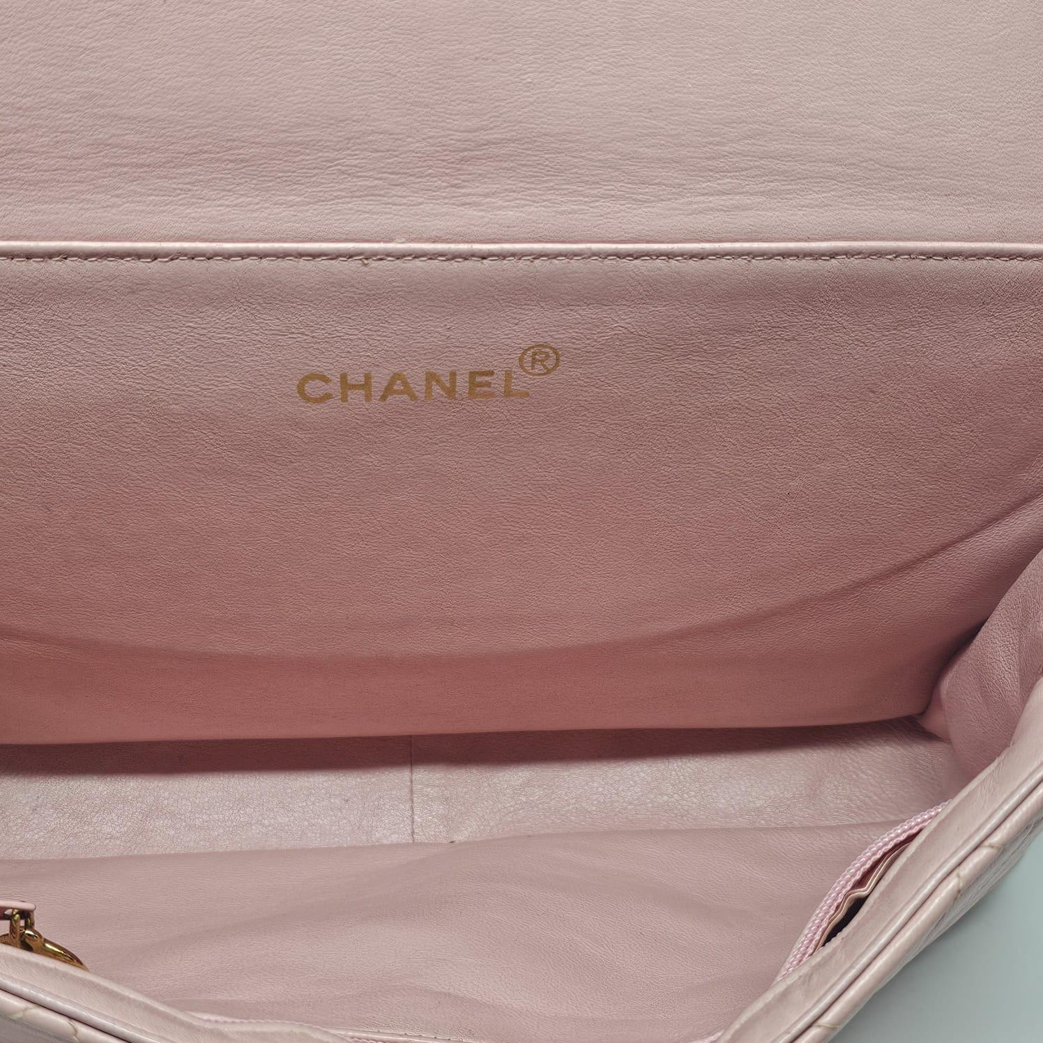 Vintage 1990s Chanel Pink Sakura Medium Lambskin Biface Top Handle Bag For Sale 4