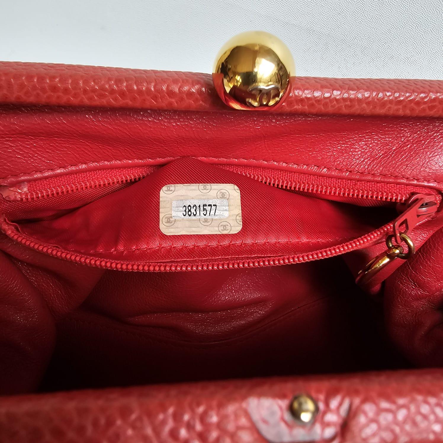Vintage 1990s Chanel Red Caviar Quilted Mini Purse Sling Bag For Sale 10