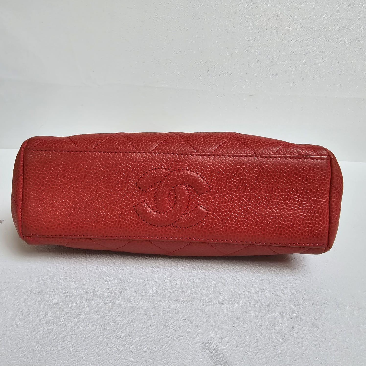 Vintage 1990s Chanel Red Caviar Quilted Mini Purse Sling Bag For Sale 3