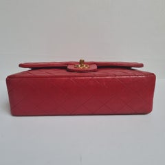 Vintage 1990s Chanel Red Lambskin Quilted Double Flap Bag
