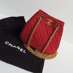 Vintage 1990s Chanel Red Textured Fabric Mini CC Turnlock Shoulder Bag