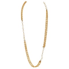 Vintage 1990 Chanel Sautoir Collana a catena con perle d'oro