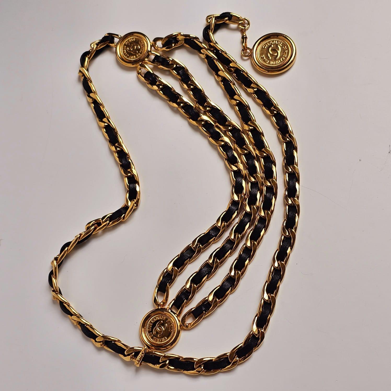 Black Vintage 1990s Chanel Triple Layered Medallion Belt