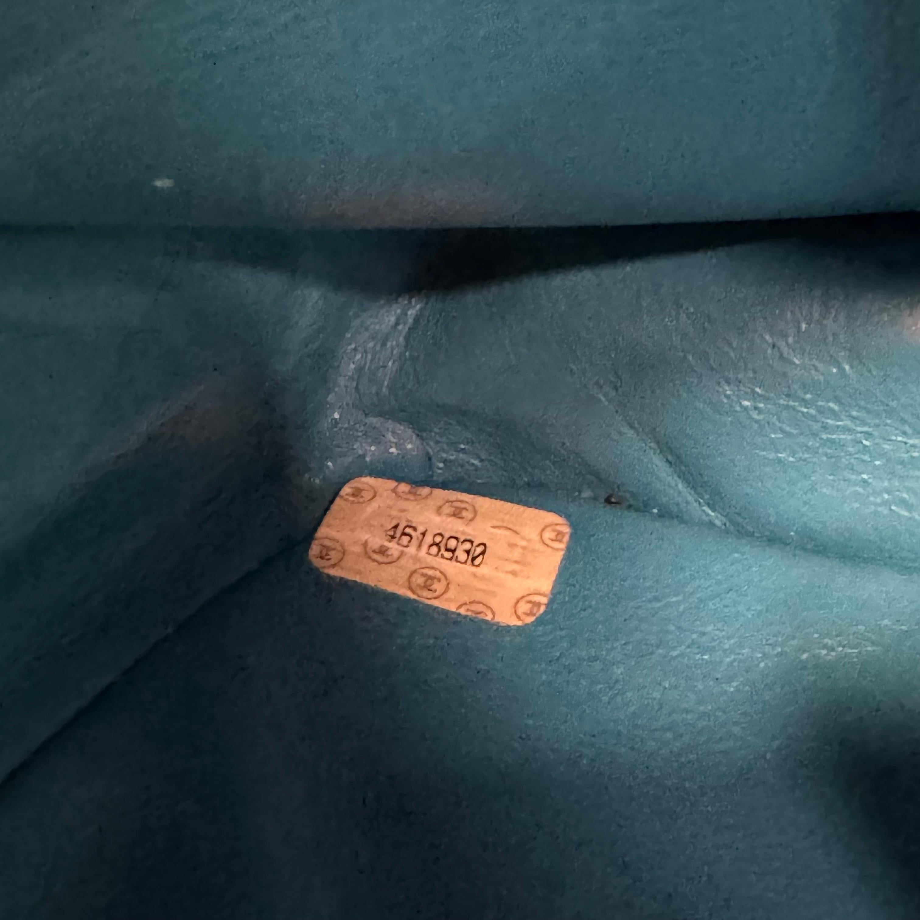 Vintage 1990s Chanel Turquoise Lambskin Quilted Mini Top Handle Flap Bag For Sale 2