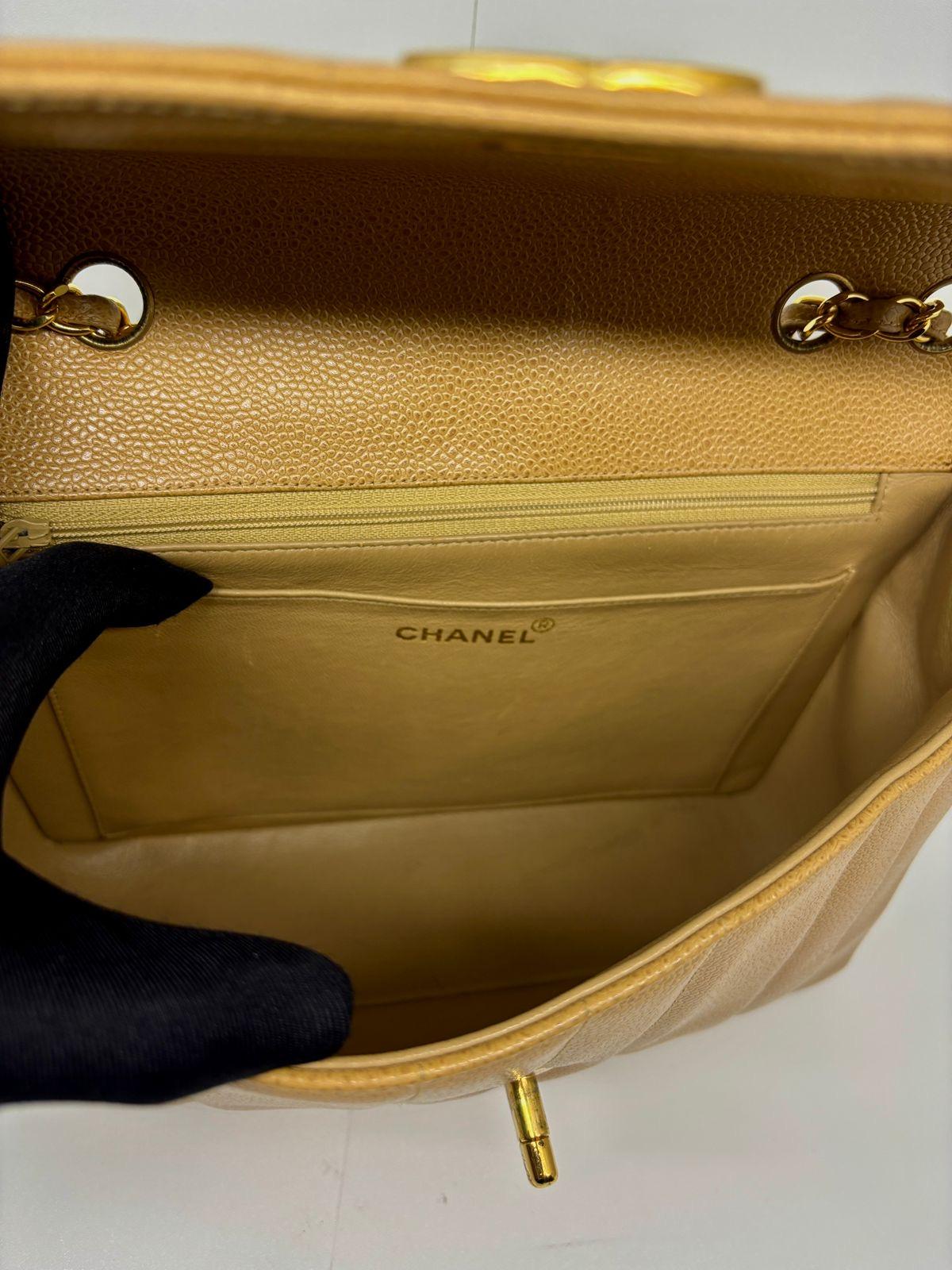 Vintage 1990s Chanel Vertical Quilt Caramel Caviar Flap Bag 5
