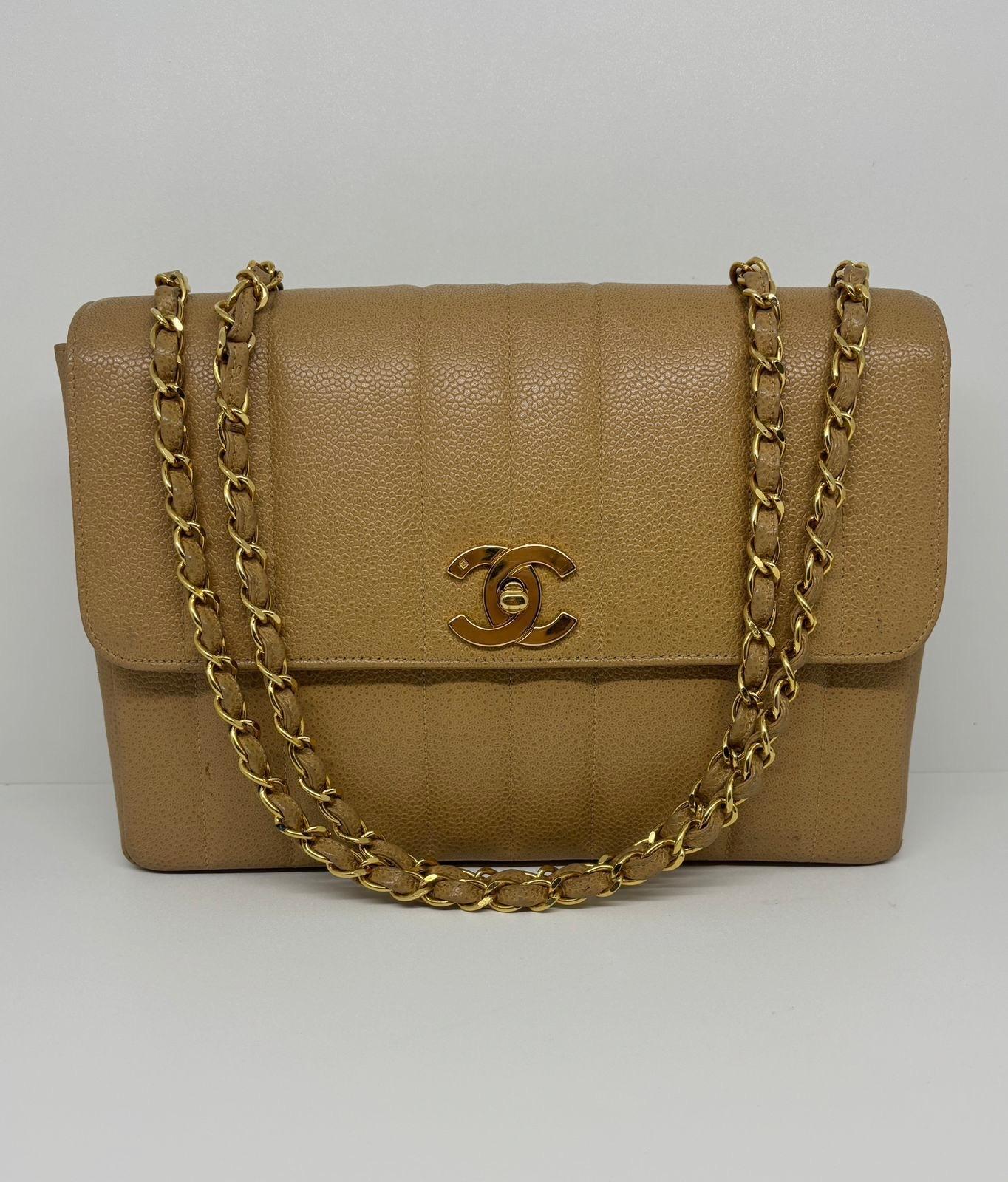 Vintage 1990s Chanel Vertical Quilt Caramel Caviar Flap Bag 7