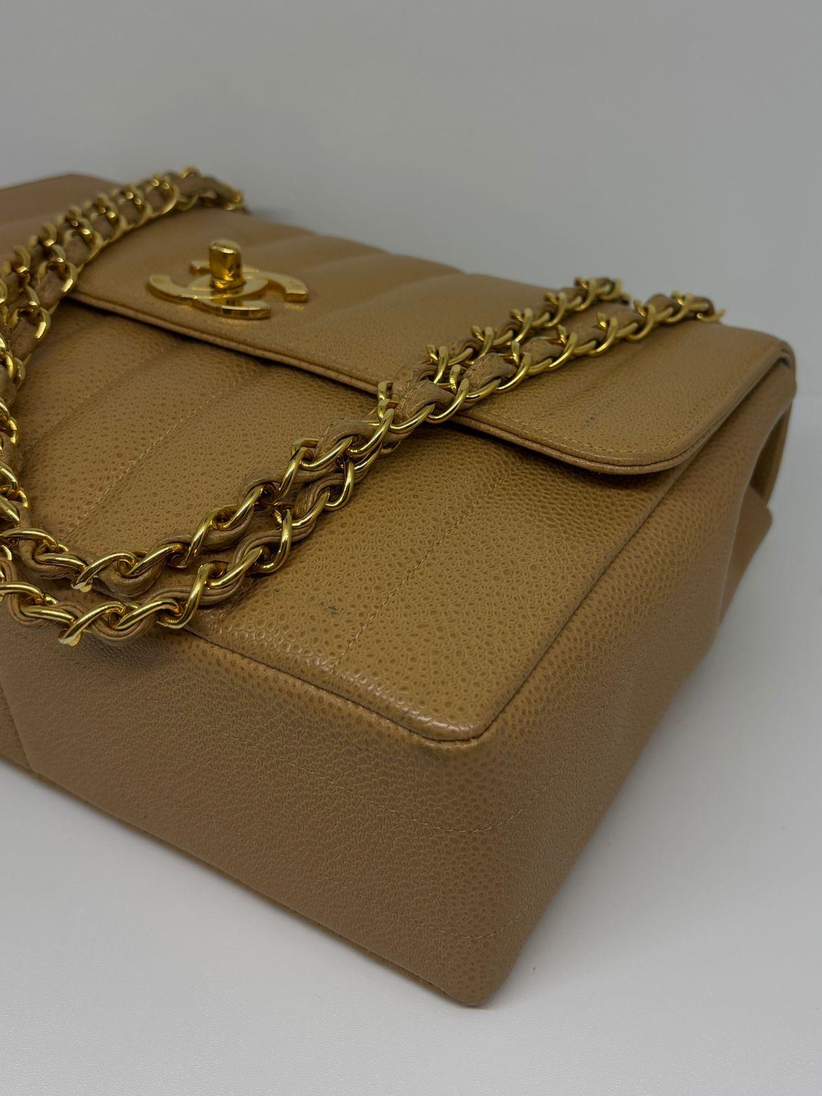 Vintage 1990s Chanel Vertical Quilt Caramel Caviar Flap Bag 8