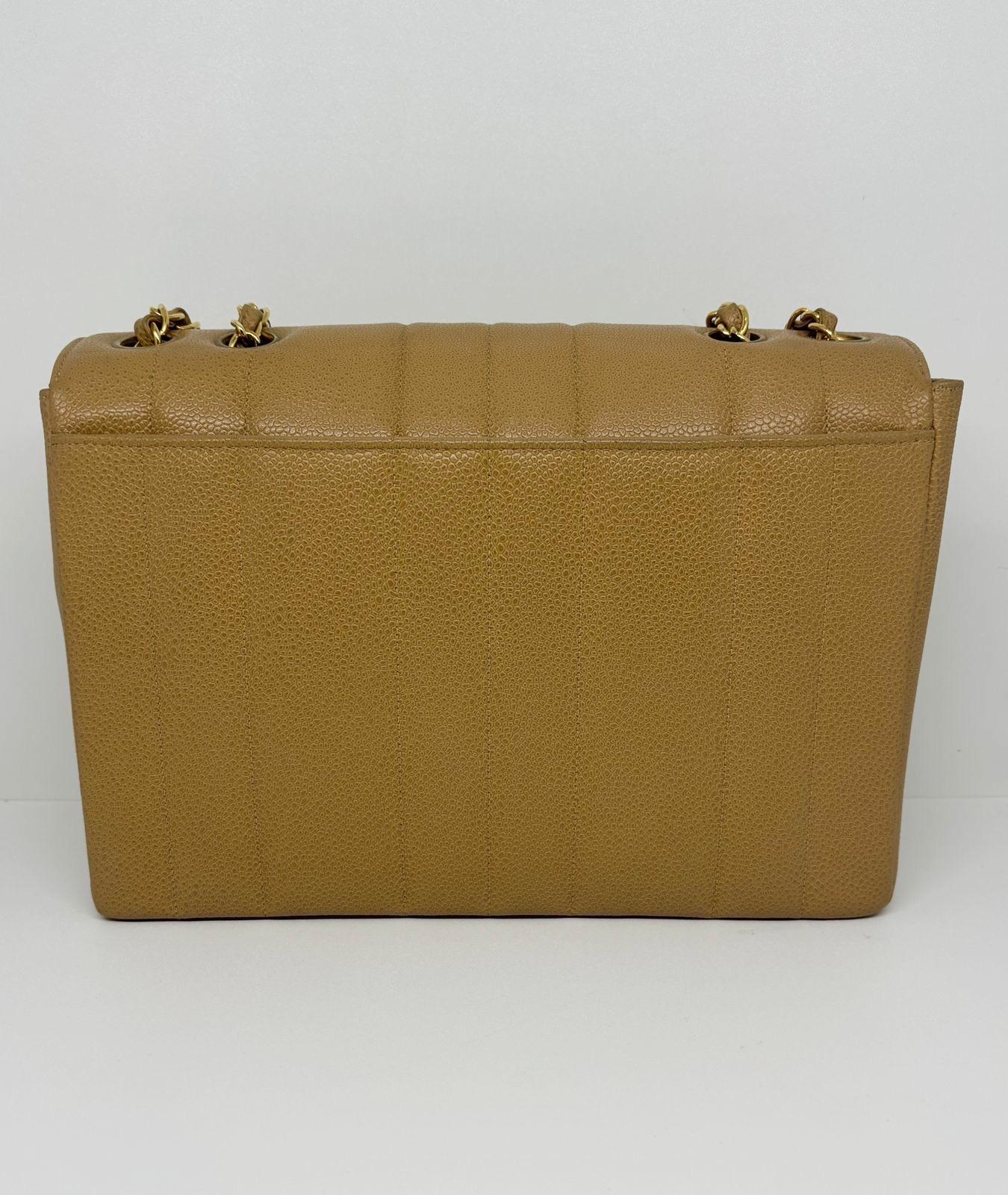 Vintage 1990s Chanel Vertical Quilt Caramel Caviar Flap Bag 9