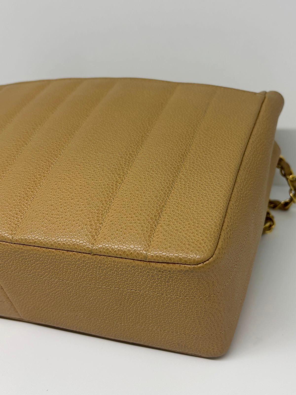 Vintage 1990s Chanel Vertical Quilt Caramel Caviar Flap Bag 2