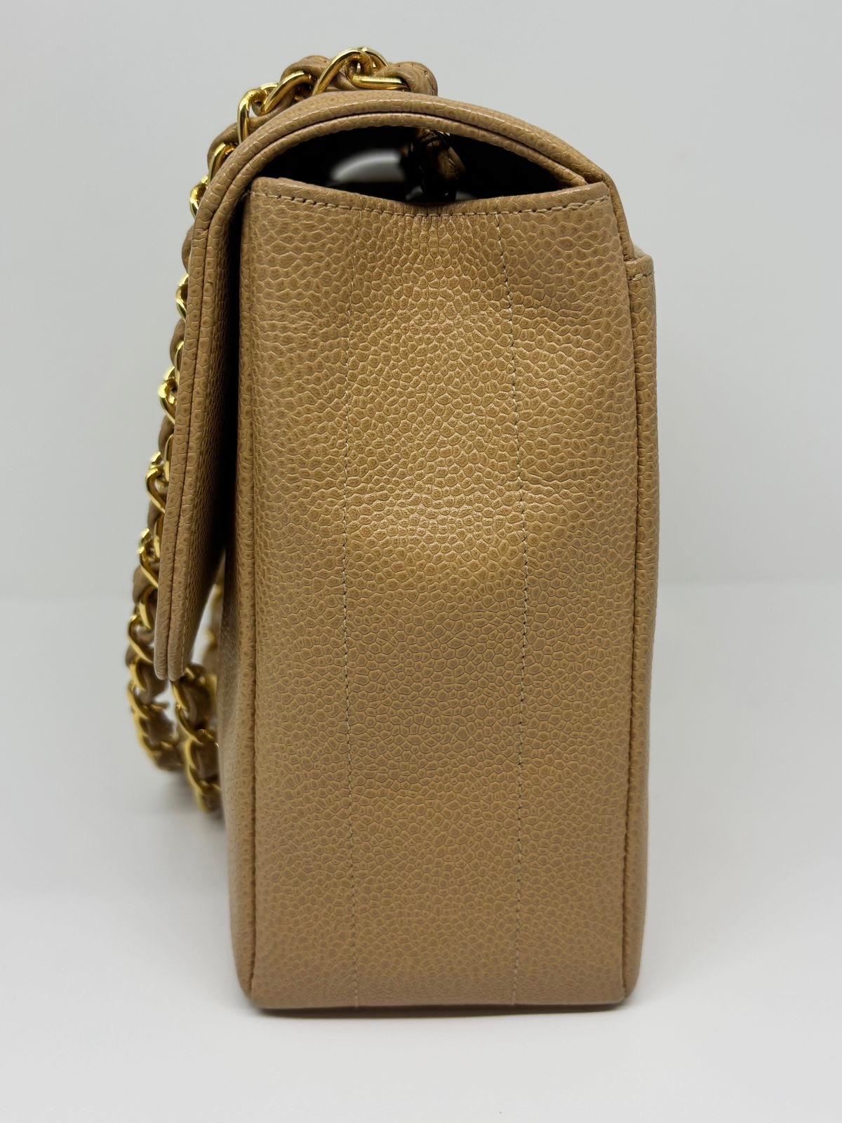 Vintage 1990s Chanel Vertical Quilt Caramel Caviar Flap Bag 4