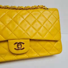 Vintage 1990s Chanel Yellow Lambskin Quilted Double Flap Bag