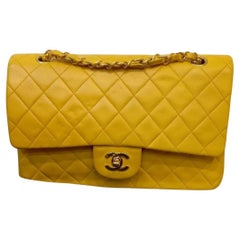 Vintage 1990s Chanel Yellow Lambskin Quilted Double Flap Bag