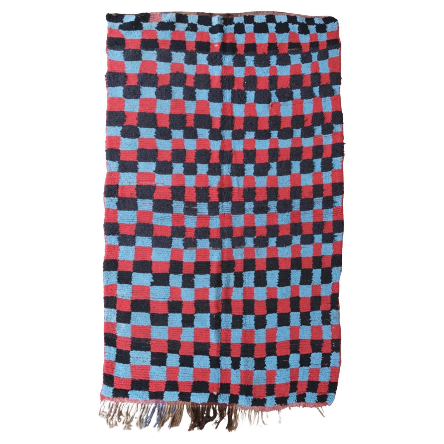 Vintage 1990s Checkered Moroccan Boujaad Rug
