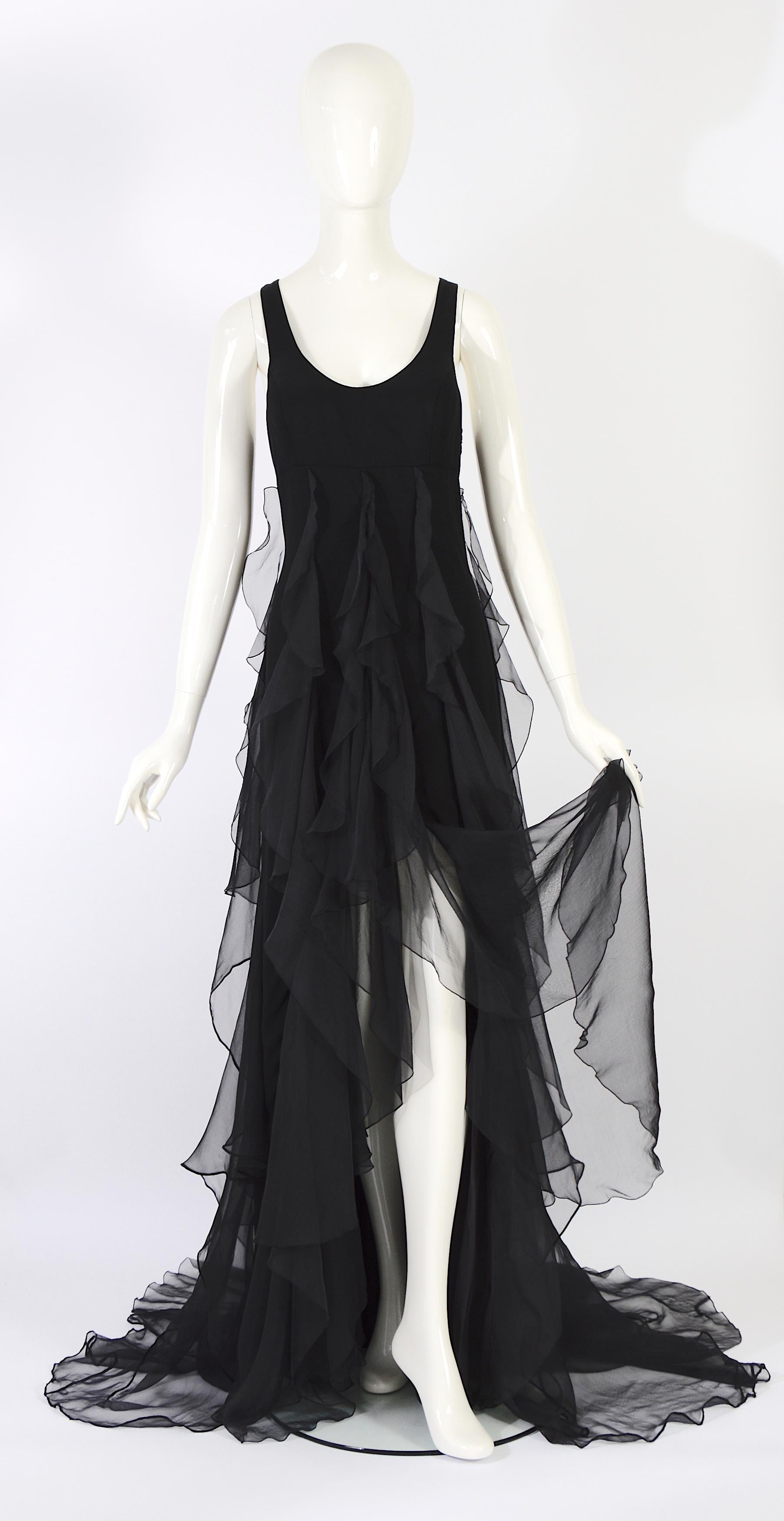 Christian Dior by Gianfranco Ferre S/S 1994 vintage black silk evening dress For Sale 6