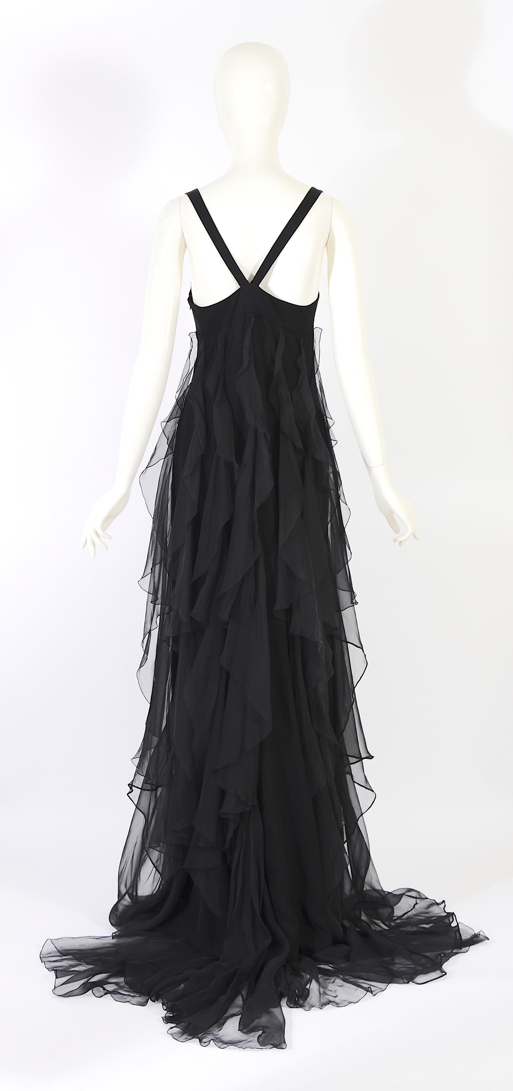 Christian Dior by Gianfranco Ferre S/S 1994 vintage black silk evening dress For Sale 2