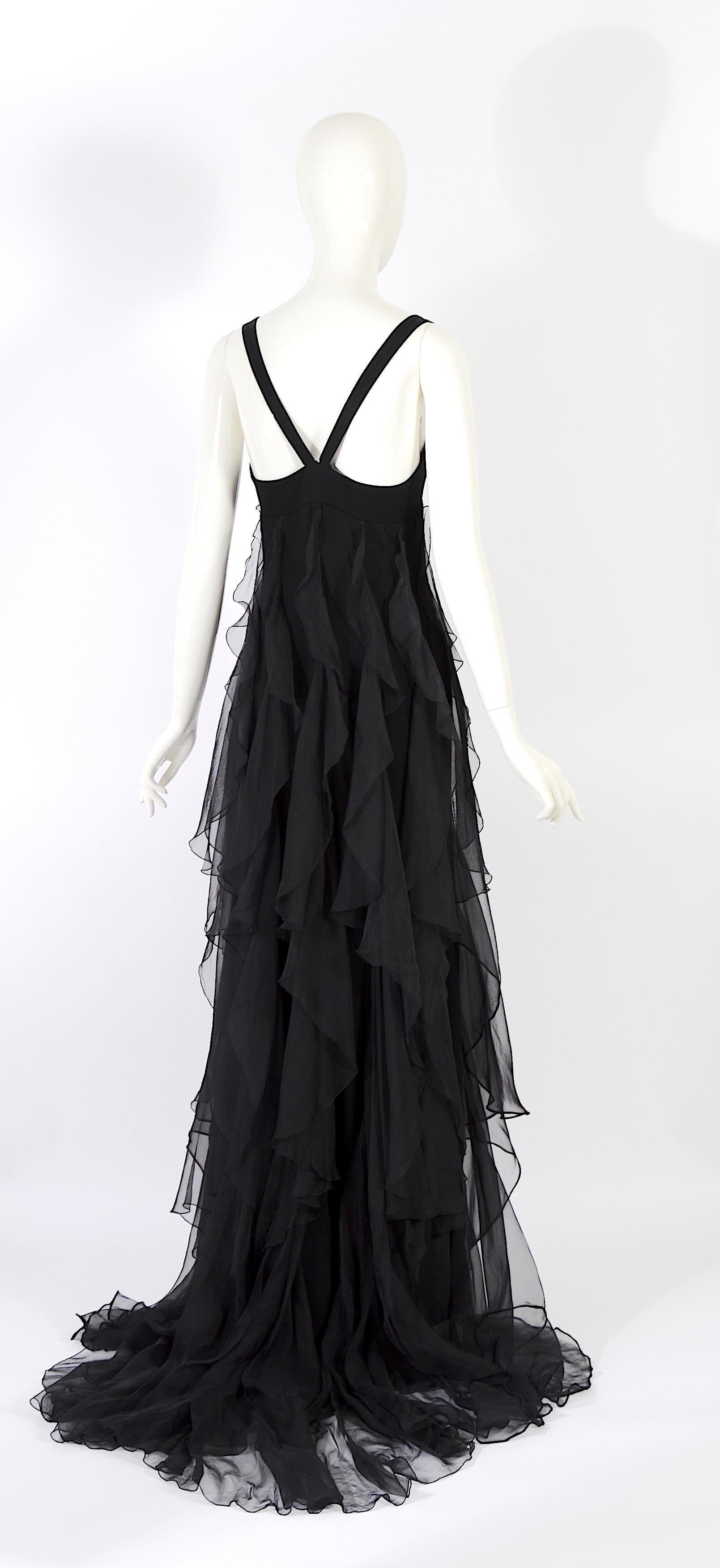 Christian Dior by Gianfranco Ferre S/S 1994 vintage black silk evening dress For Sale 3