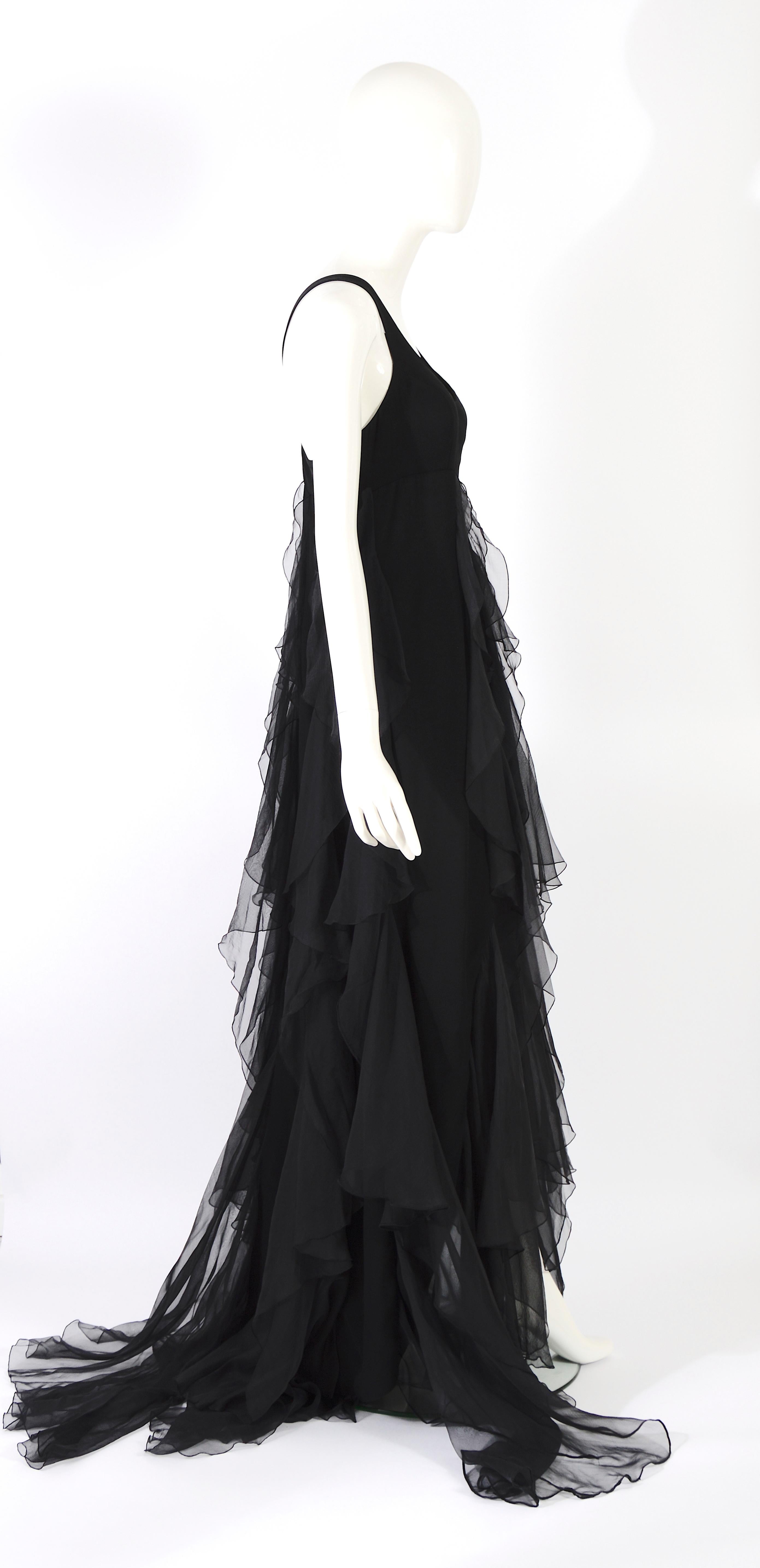 Christian Dior by Gianfranco Ferre S/S 1994 vintage black silk evening dress For Sale 5