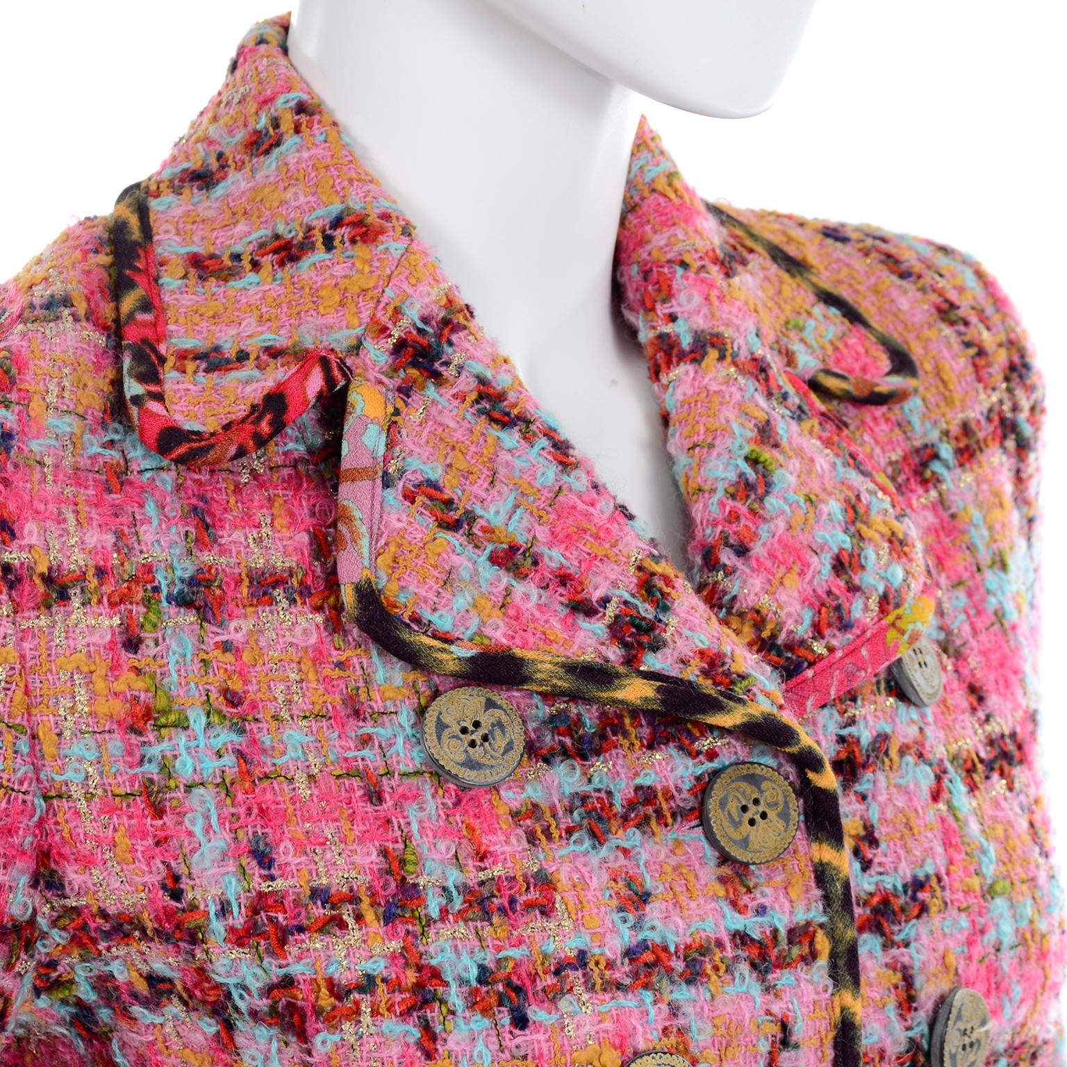 Vintage 1990s Christian Lacroix Pink Plaid Boucle Tweed Short Blazer Jacket In Excellent Condition In Portland, OR