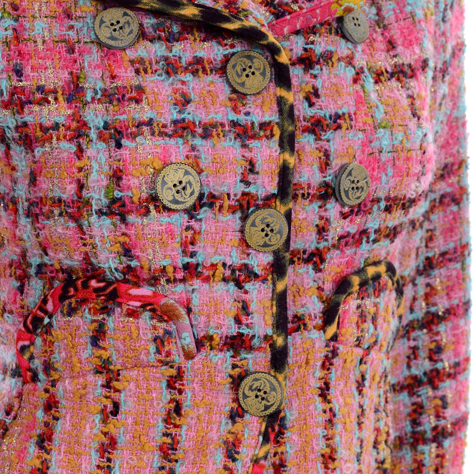 Vintage 1990s Christian Lacroix Pink Plaid Boucle Tweed Short Blazer Jacket 2