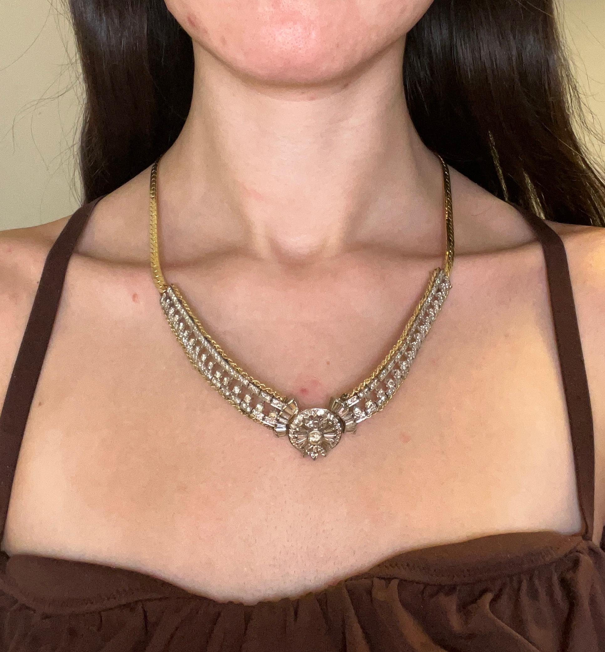 Vintage 1990's Chunky Statement Necklace With Diamonds For Sale 4