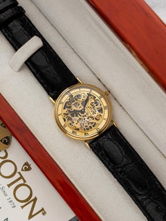 Vintage años 90 Croton Esqueleto de oro amarillo de 18 quilates de cuerda manual 33 mm