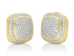 Vintage 1990s David Yurman Gold and Diamond Square Earrings