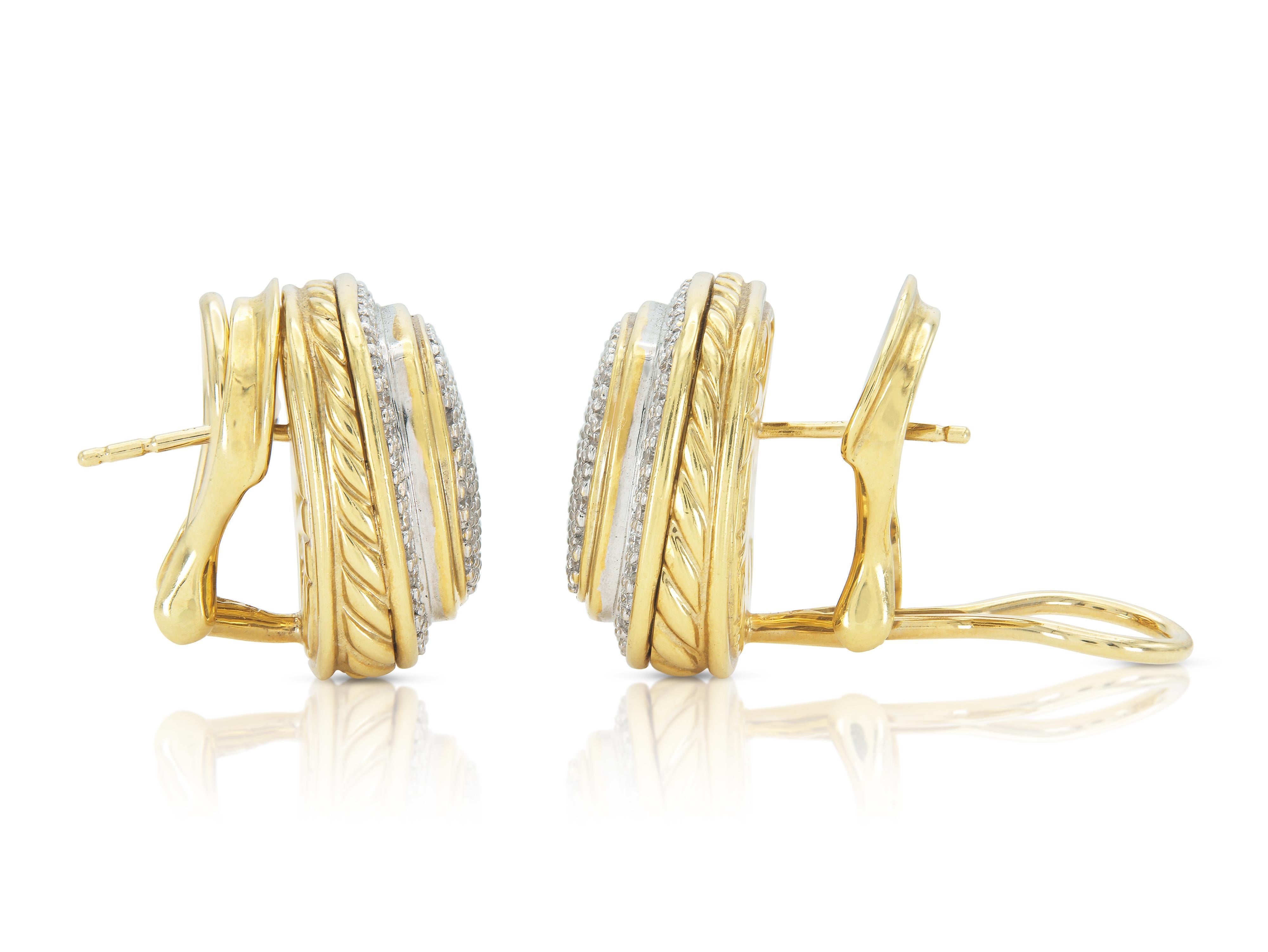 Round Cut Vintage 1990s David Yurman Gold and Diamond Square Earrings For Sale