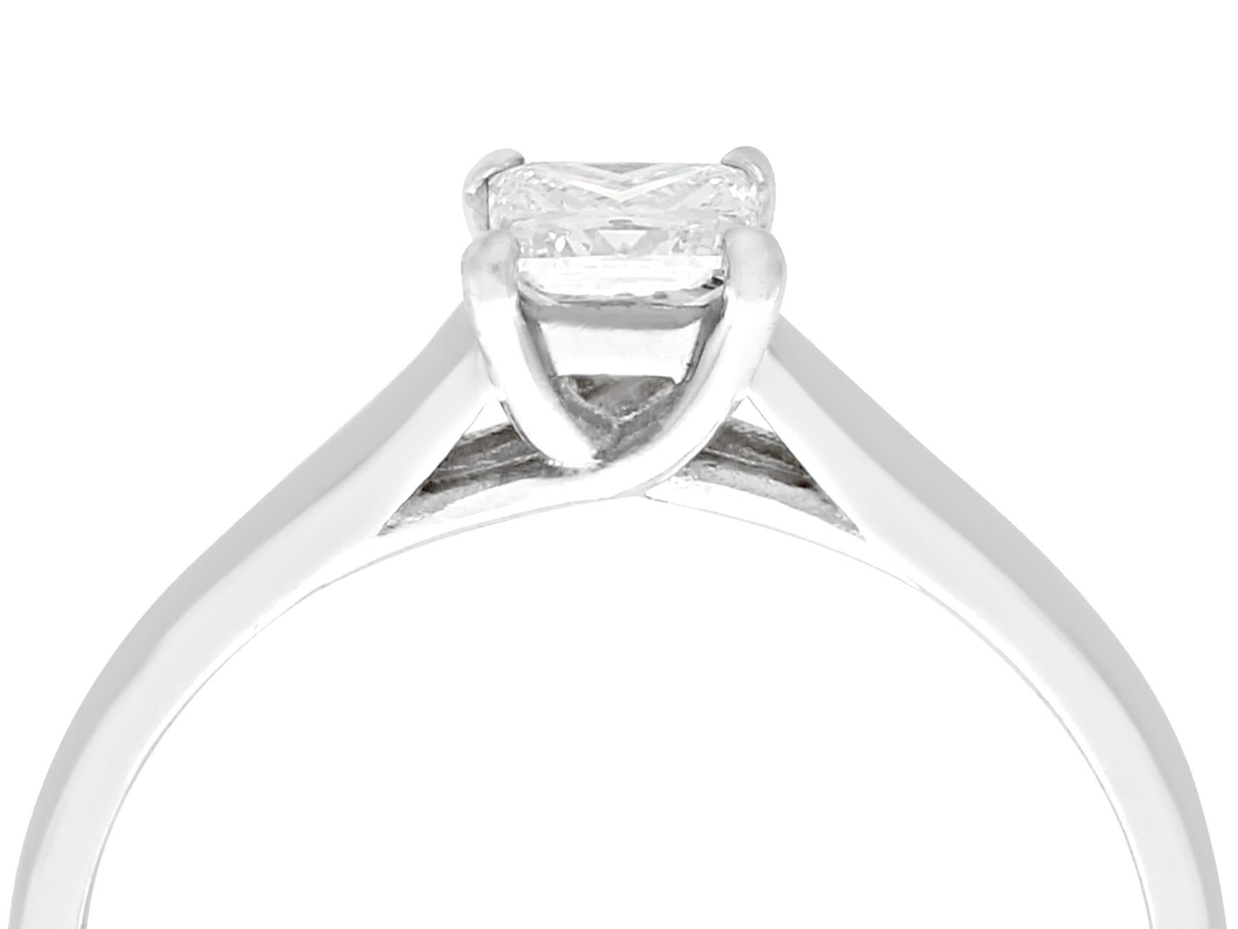 A fine and impressive vintage 0.48 carat diamond and 18 karat white gold solitaire style engagement ring; part of our diverse vintage diamond jewelry collections.

This fine and impressive princess cut solitaire ring has been crafted in 18k white