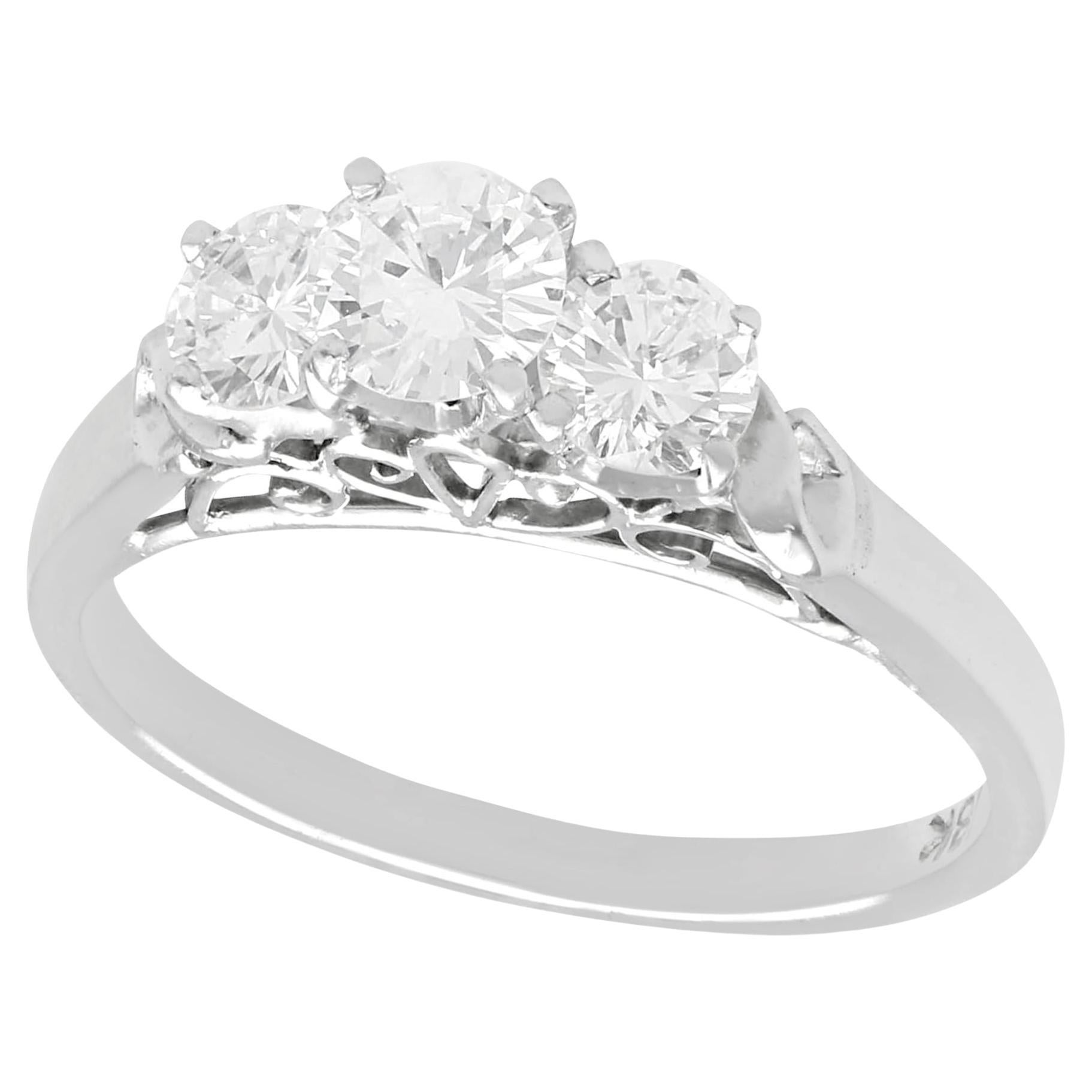 Vintage 1990s Diamond and White Gold Three-Stone Ring For Sale