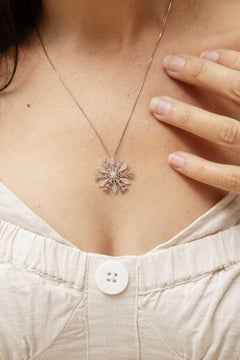 Vintage 1990s Diamond Snowflake Pendant & Chain 18 Carat White Gold