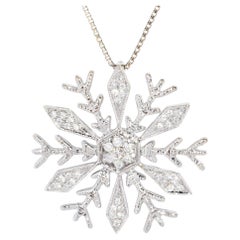 Vintage 1990s Diamond Snowflake Pendant & Chain 18 Carat White Gold