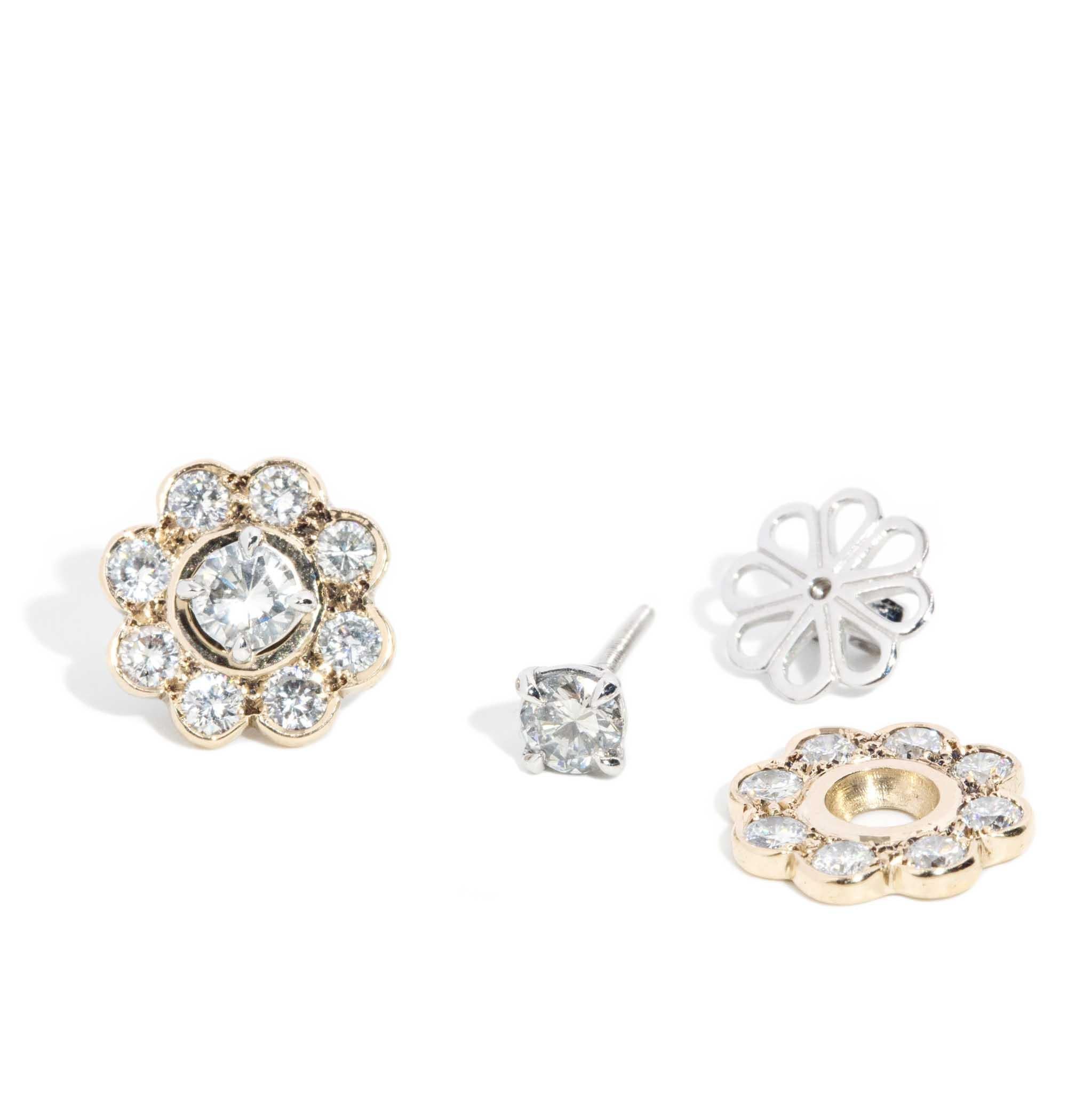 De las mujeres Vintage 1990s Diamante Studs 18 Carat Gold 9 Carat Diamond Jackets en venta