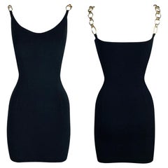 Vintage 1990's Dolce & Gabbana Black Bodycon Gold Chain Strap Mini Dress