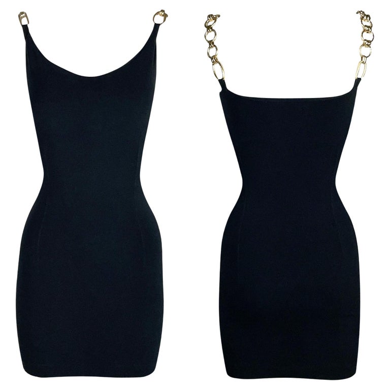 Vintage 1990's Dolce and Gabbana Black Bodycon Gold Chain Strap Mini Dress at 1stDibs Vintage 1990's Dolce and Gabbana Black Bodycon Gold Chain Strap Mini Dress at 1stDibs