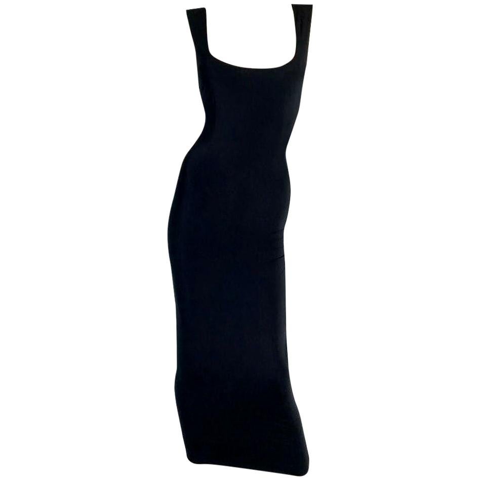 Vintage 1990's Dolce & Gabbana Black Nylon Bodycon Pin-Up Long Wiggle Dress