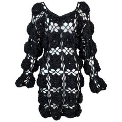 Vintage 1990's Dolce & Gabbana Sheer Black Crochet 3-D Flower Dress